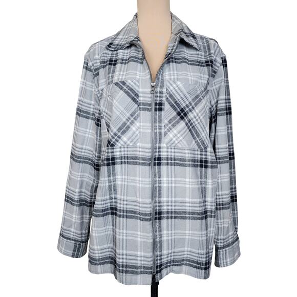 H&M Medium Grey Gray Plaid Flannel Long Sleeve Jacket - Picture 1 of 5
